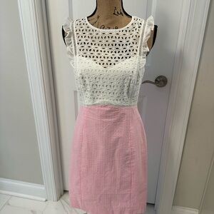 Lilly Pulitzer White and Pink Seer Sucker Eyelet Dress 6, nwot